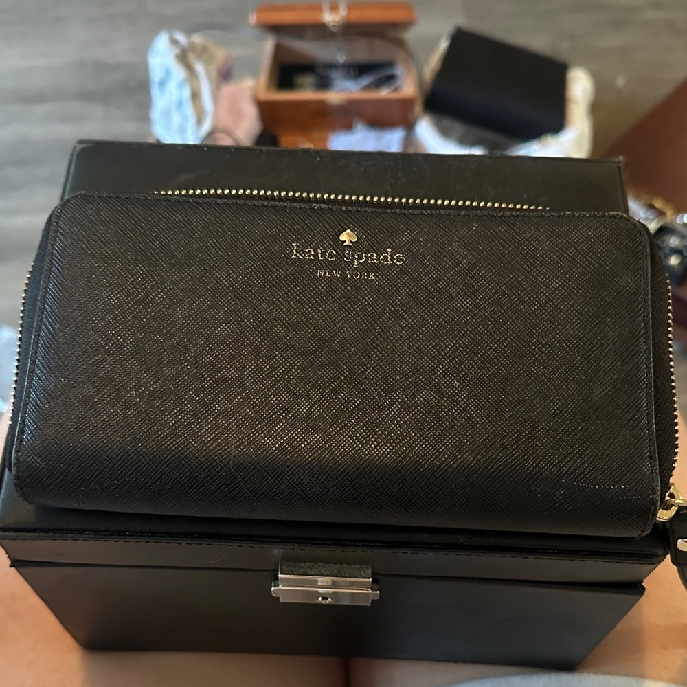 Kate Spade Black Wallet with Gold Zipper